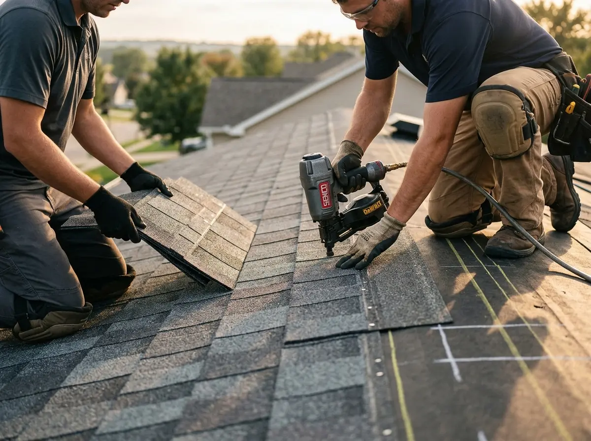 Professional roofer working on a residential roof in Albuquerque